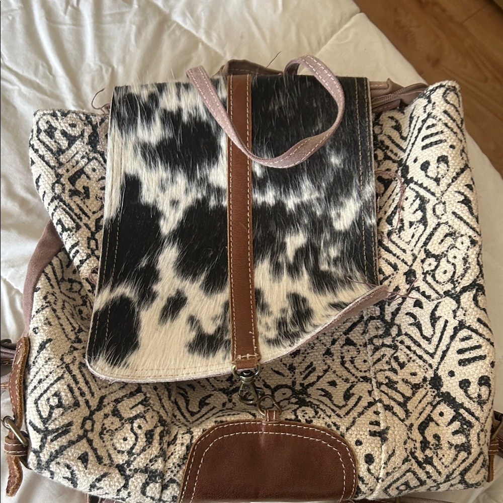 Myra Bag Black and Brown Patterned Backpack